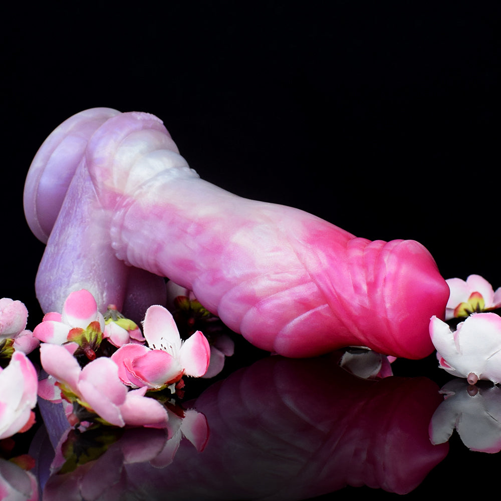 Schimmernder Glitzer-Dildo | Platinum Silicone Dildo mit Perlmutt-Farbverlauf, Spiralmuskel-Schaft
