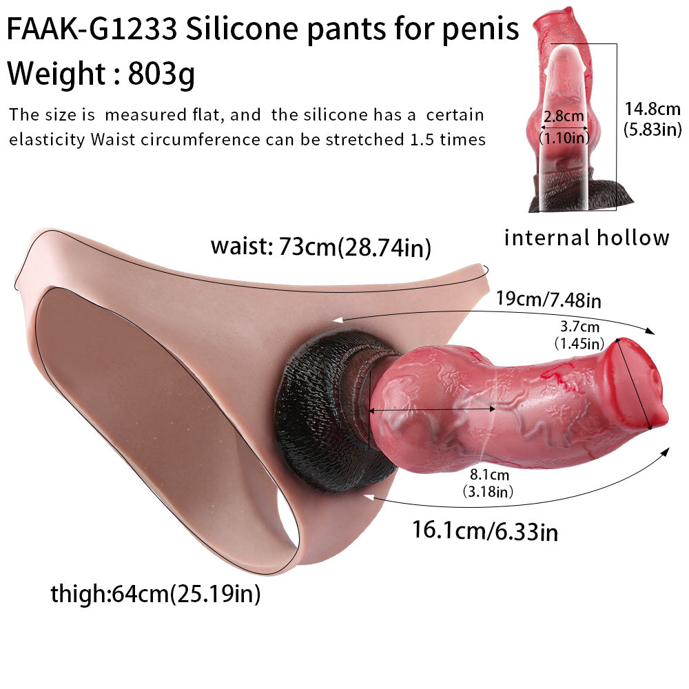 Hunde-Penis Sleeve im Dreiecks-Slip – Rosarosa Farbverlauf, Bulbus & Schwarze Hoden aus Platin-Silikon