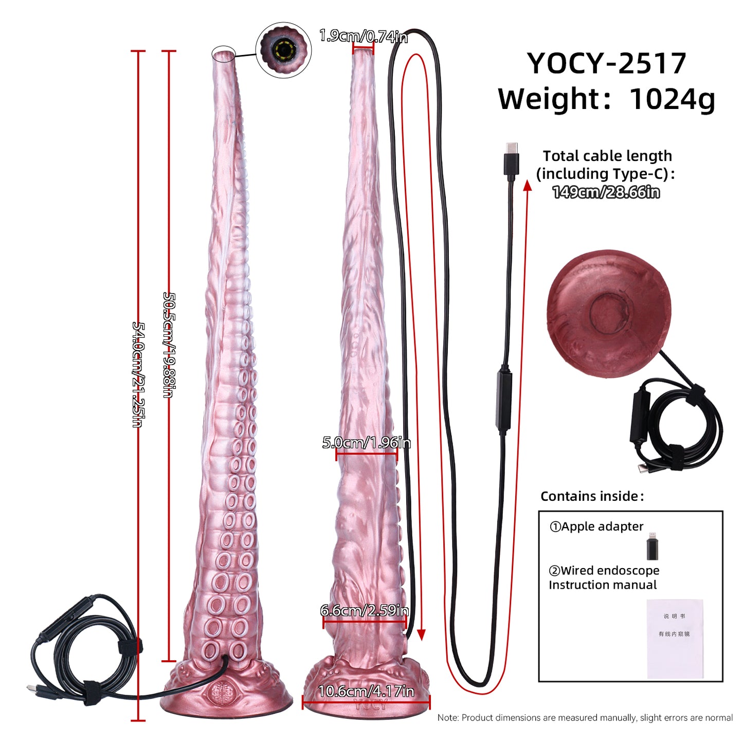 Endoscope-Equipped Extra Long Tentacle Dildo – Ultra Realistic Huge Suction Cup Design for Deep Exploration