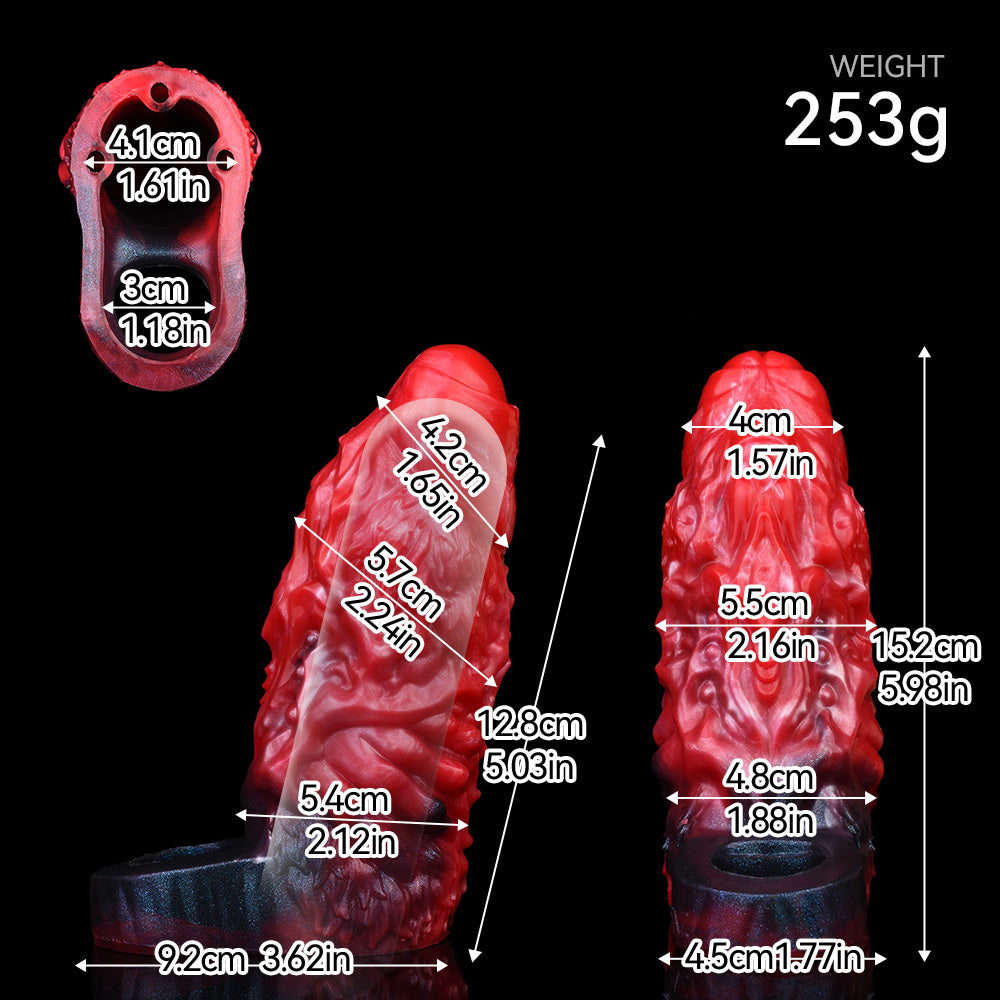 Feurige Ausdauer: Realistische Penis Sleeve aus Platin-Silikon mit integriertem Hodenring