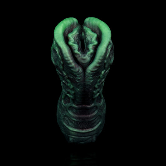 Alien Pocket Pussy mit Nervennetz-Textur – Röhrenstruktur, Biolumineszenz-Grün & Einzelkanal aus Platin-Silikon