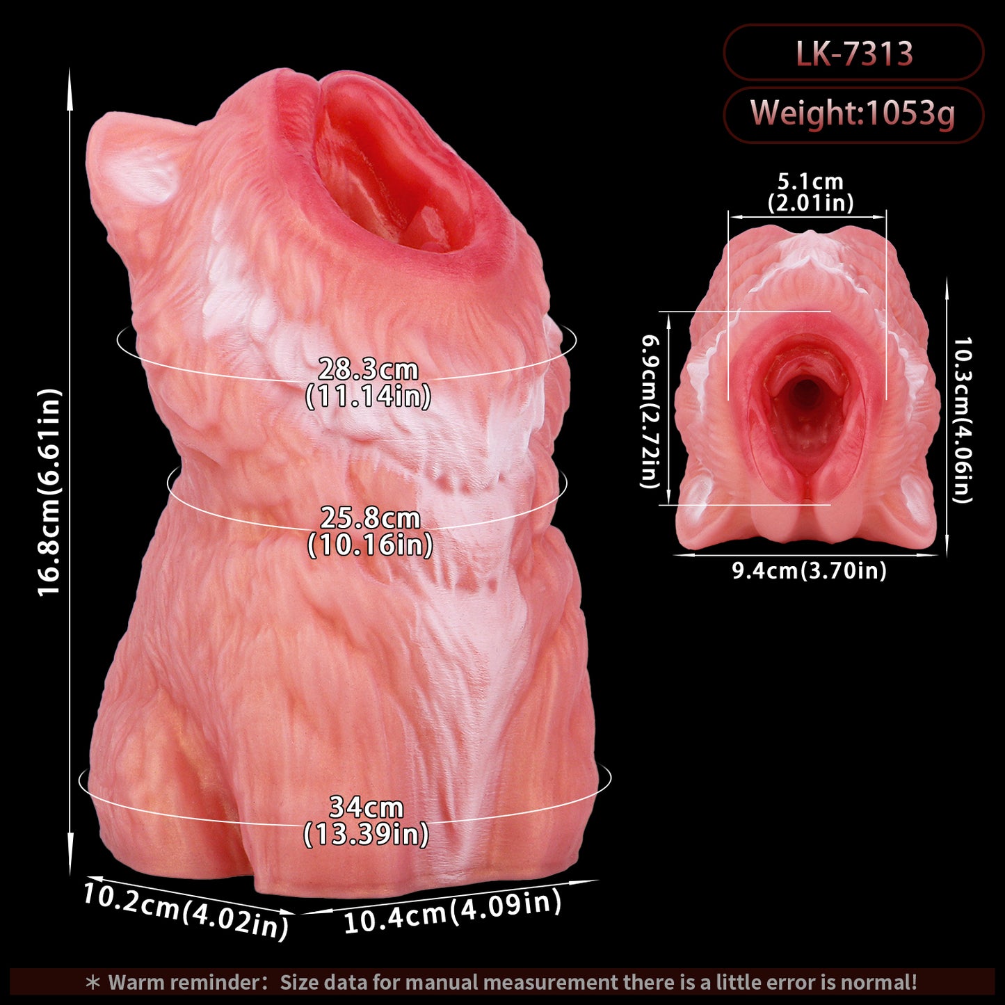 Peach-Pink Wolf Masturbator - Premium Stroker with Fur Texture & Cute Ears