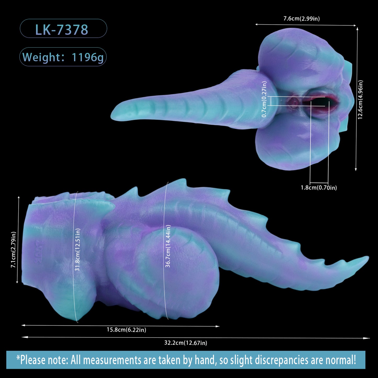 Drachen-Torso Sexpuppe – Lavendelviolett & Cyan, Stachel-Drachenschwanz, Dunkelroter Eingang & Einzelkanal aus Platin-Silikon