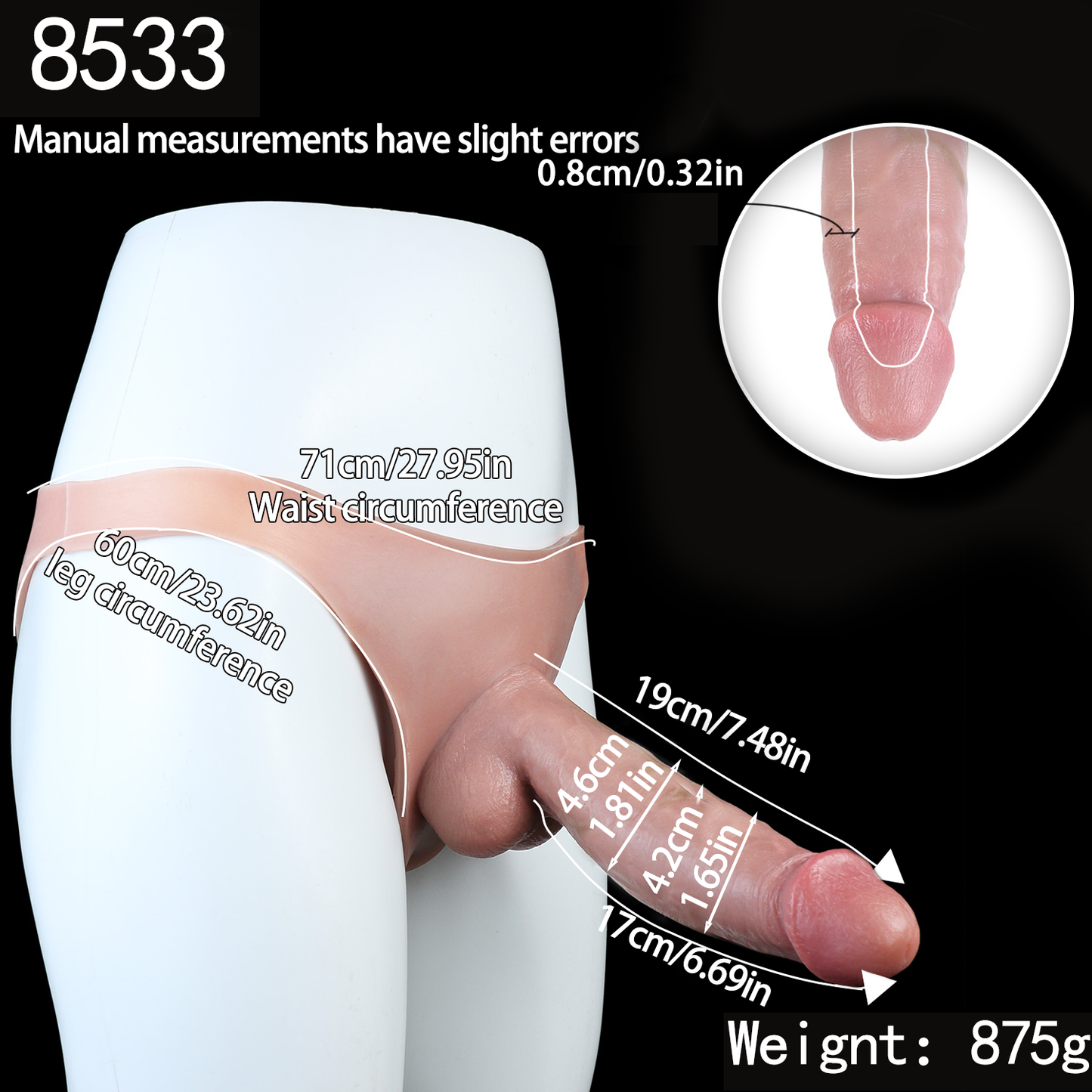 Hautfarbener Strap-On Dildo Slip mit Adern-Relief – Realistischer Umschnallpenis aus Platin-Silikon für Paare, Lesbensex & ED-Hilfe