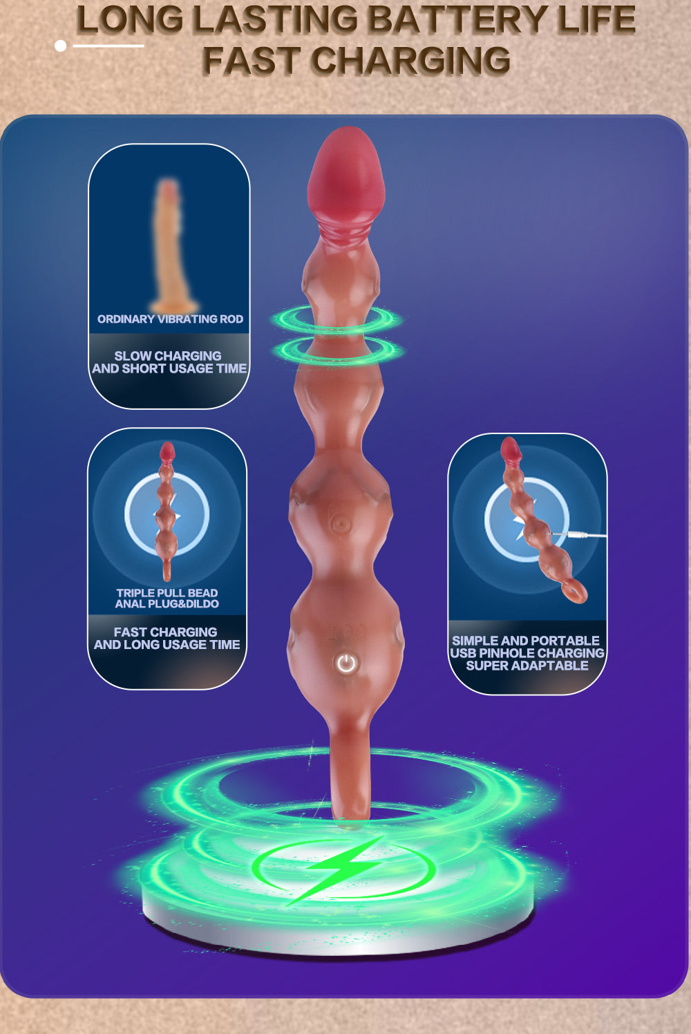 Abgestufter Stepped Anal Plug Silikon - Progressive Expansion Vibrating Beads Glans Spitze