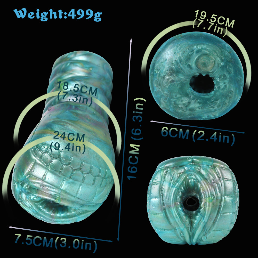 Premium Alien Pocket Pussy in Aurora Green – Biomorphic Masturbator made of Platinum Liquid Silicone