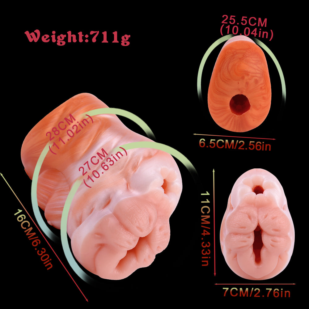 Kuh-Vulva Pocket Pussy im Corgi-Orange mit Vier Brüsten & Vaginal-Anal-Doppelkanal – Corgi-Orange-Perlweiß, Muskelfalten & Platin-Silikon