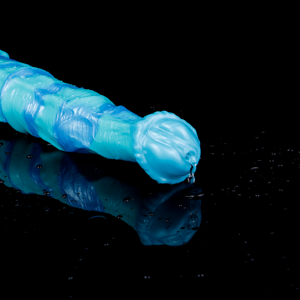 Alien Dildo Eisblau Platinsilikon-Spiralschaft mit Squirt-Funktion | SilikonLust