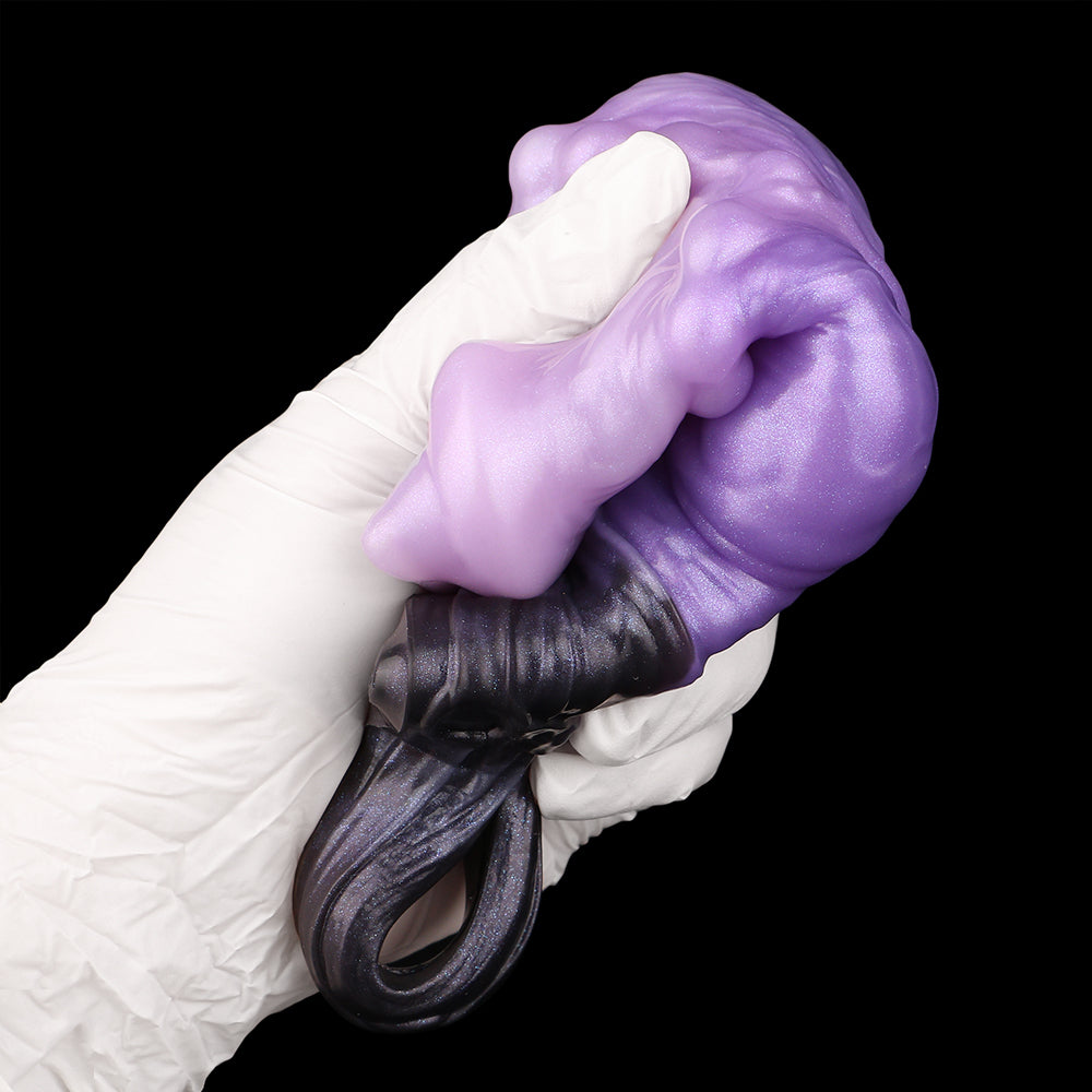 Fantasy Girth Enhancement Sleeve Platinum Silicone - Stretchable Cock Sleeve with Monster Balls and Double Bead Chain