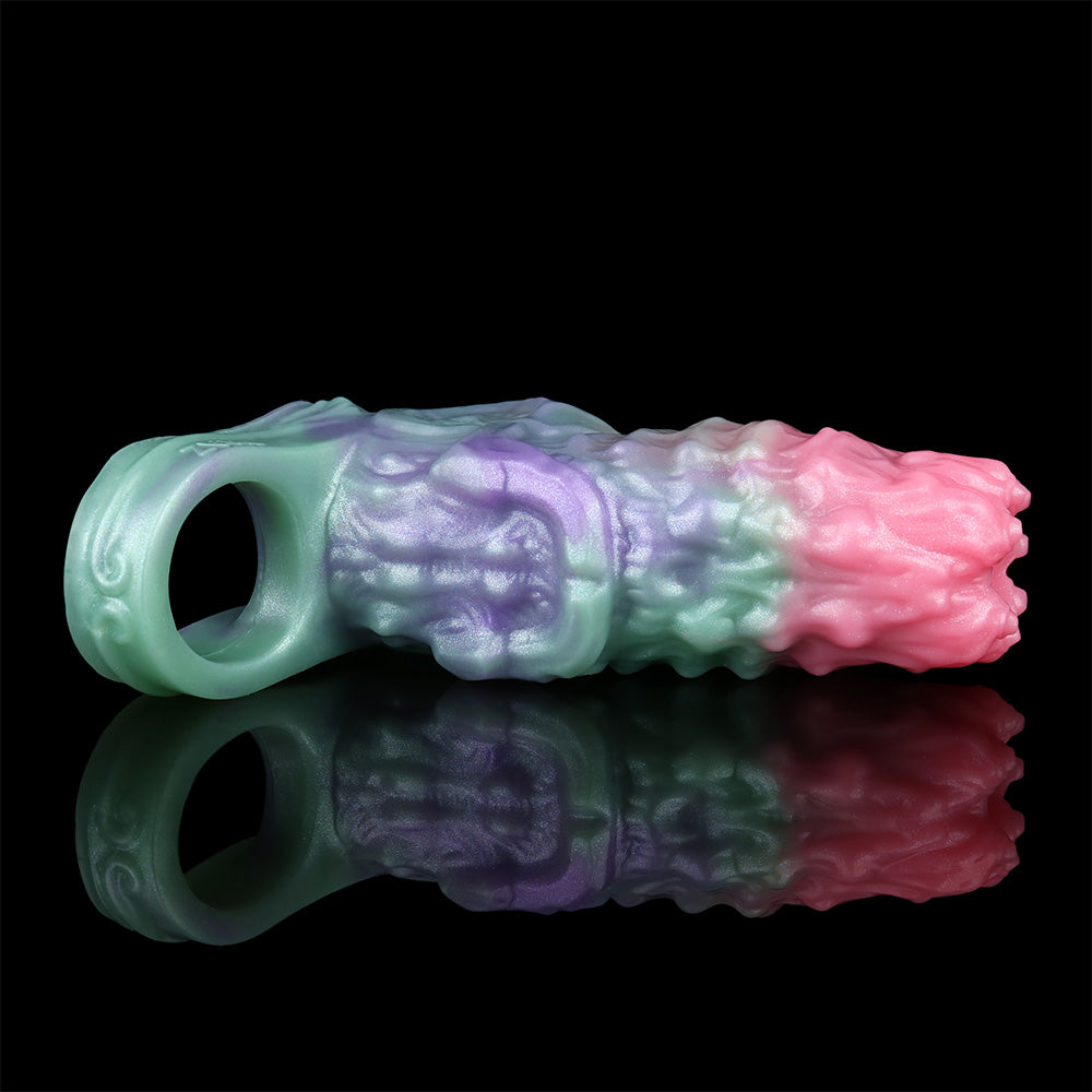 Totemic Penis Sleeve – Relief Biomorphics, Face Illusion & Mother-of-Pearl Gradient | Platinum Silicone | SilikonLust