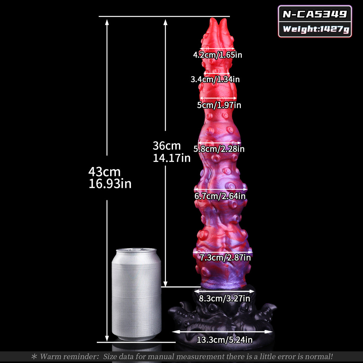 Tentakel Long Dildo – Rot-Lila Farbverlauf, Oktopus-Kopf-Sockel, Dichte Saugnapf-Reihen & Dreieck-Spitze aus Platin-Silikon