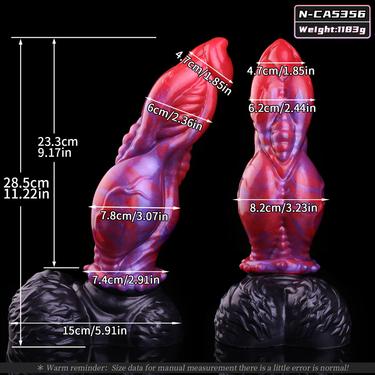 Blutmuskel Dog Dildo – Vollflächiges Muskelgewölbe-Relief, Rot-Violett-Perlmuttwirbel, Granulat-Halskragen & Schwarzer Doppelhoden-Saugnapf-Sockel aus Platin-Silikon