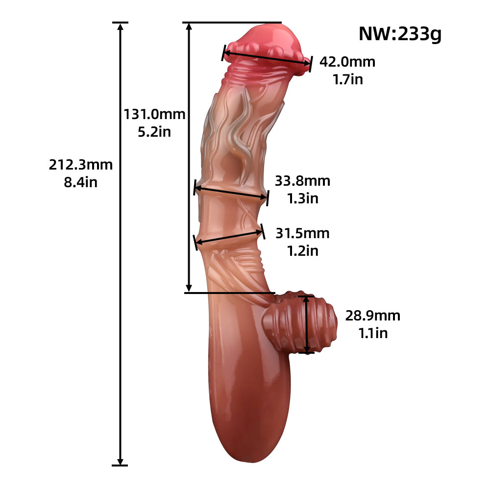 Heated Vibrating Dildo with Testicles | Platinum Silicone | 10 Vibration Modes
