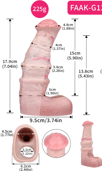 Long Shape Penis Sleeve Platinum Silicone - Structured Closed Sleeve with Four-Segment Shaft and Bulge Back Pressure