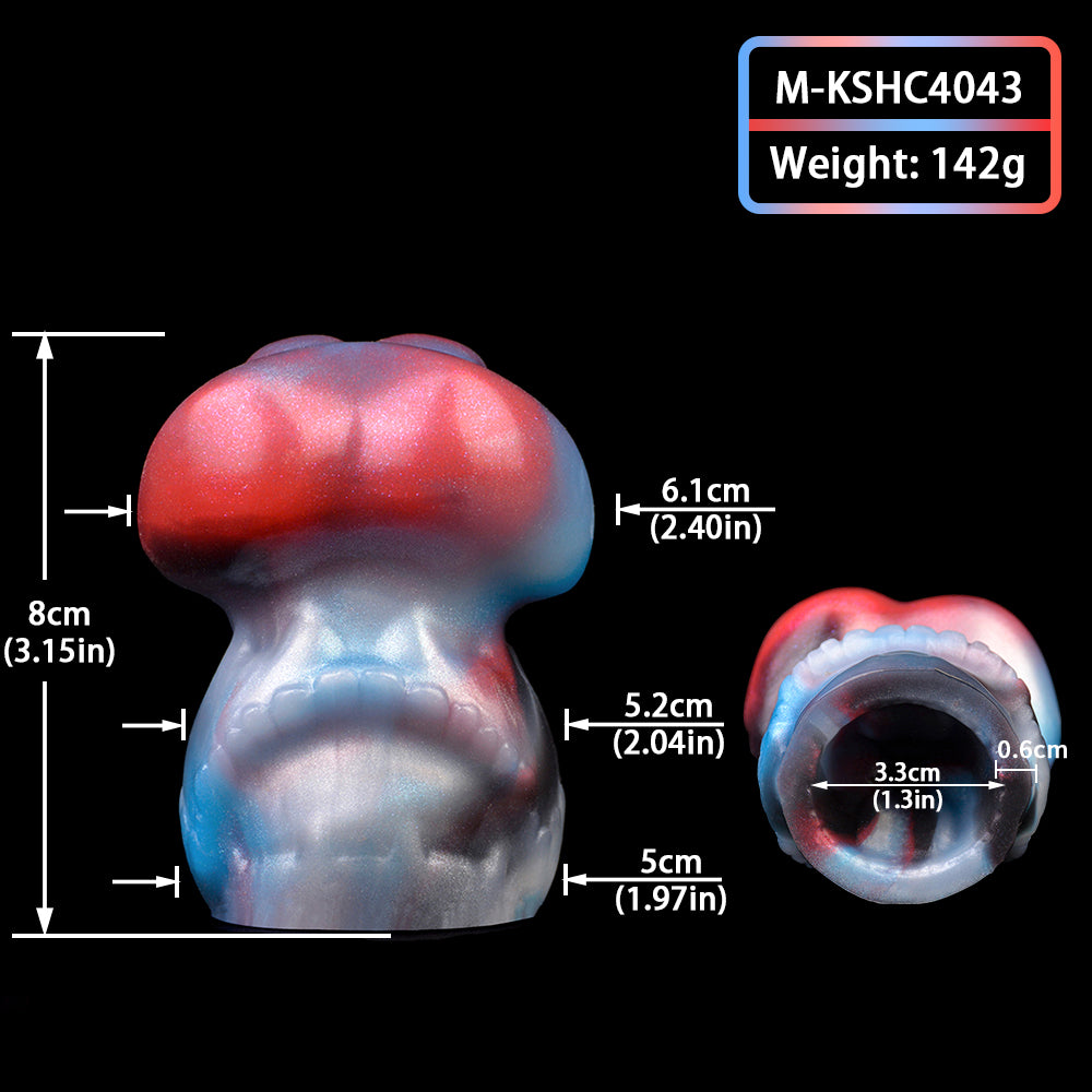 Optischer Illusions-Gag | Platinum Silicone Optical Illusion Mouth Gag mit Mushroom-Smile-Dual-Perspektive, Leder-Kopfband