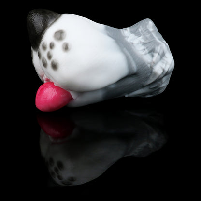 Pocket Pussy Dalmatiner-Hundemaul – Schwarze Nase, Graue Flecken, Pinke Zunge & Spiralkanal aus Platin-Silikon