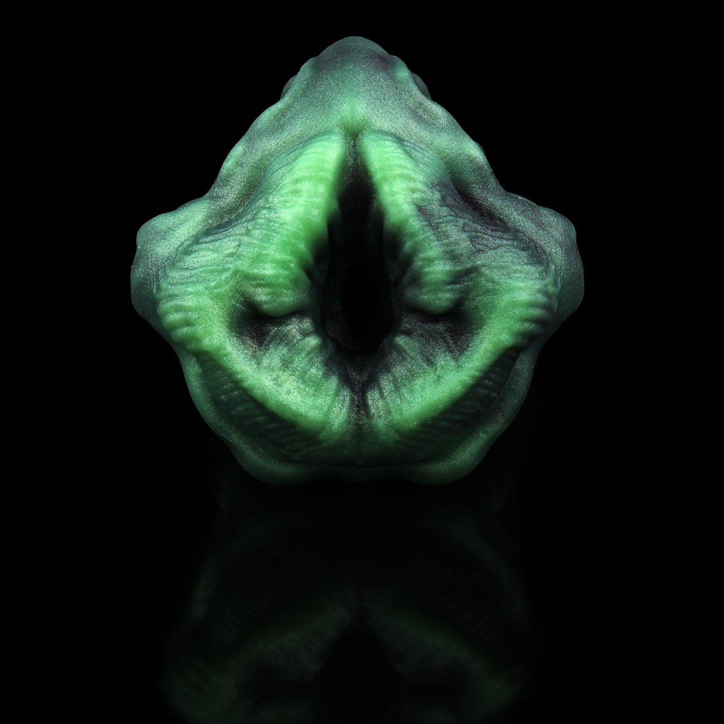 Alien Pocket Pussy mit Rautenöffnung – Biolumineszenz-Grün, Kontraktionsstruktur & Einzelkanal aus Platin-Silikon