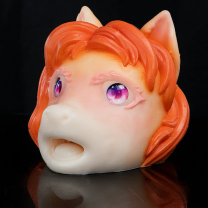Fiery Fox-Girl Platinum Silicone Pocket Pussy - Anime Oral Masturbator with Hand-Sculpted Beast Ears