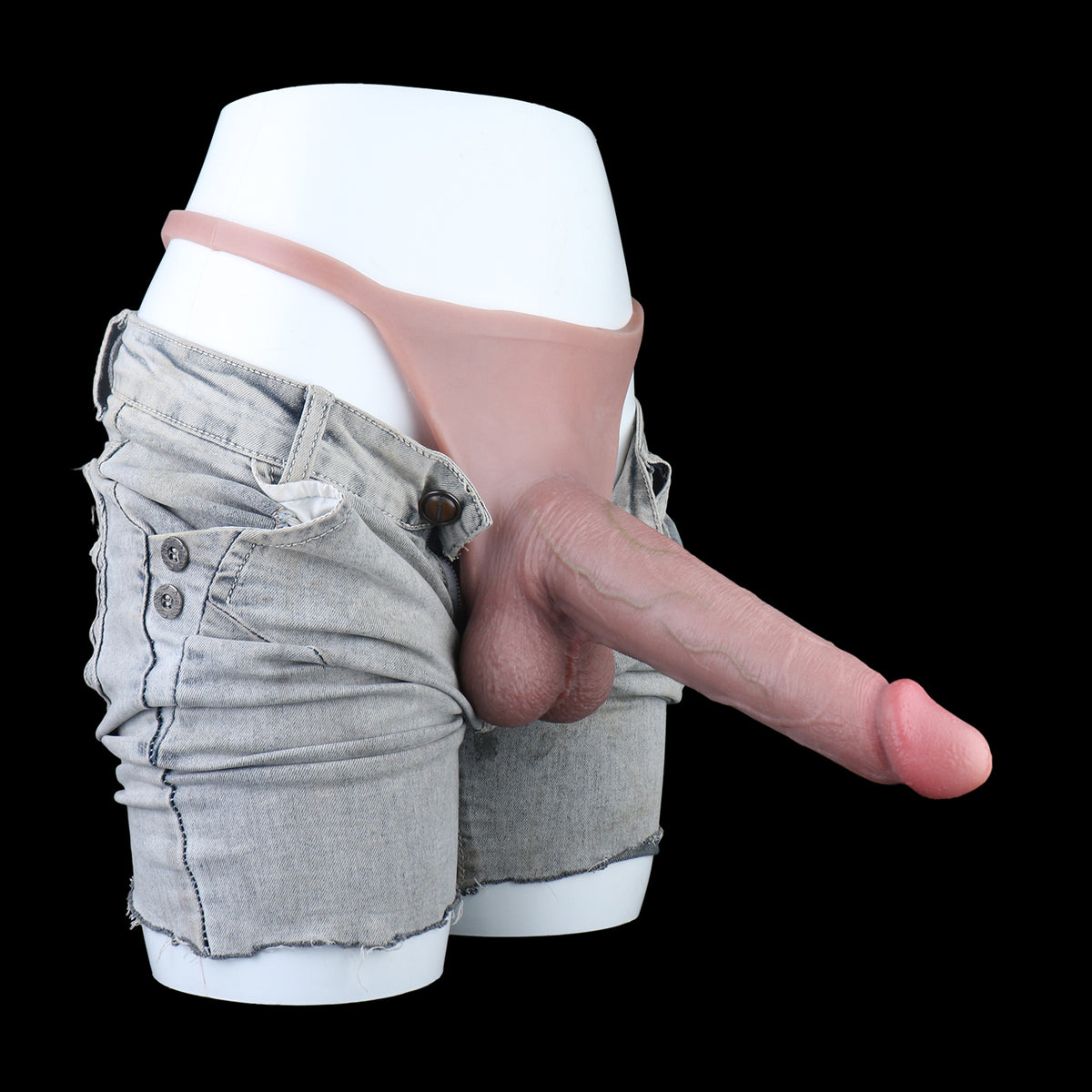 Tanga Penis Sleeve Naturhaut – Anatomische Peniserweiterung mit Doppel-U-Tragesystem, Granulat-Hodensack, abnehmbarem Fixierring & unsichtbarer Rückseite aus Platin-Silikon