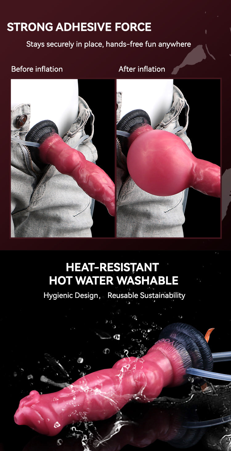 Flowing Contour Dildo Silicone - Creature Form Fist Tip Inflatable Base Knot Squirt Handsfree