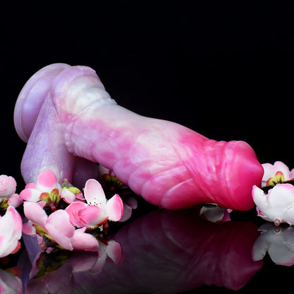 Schimmernder Glitzer-Dildo | Platinum Silicone Dildo mit Perlmutt-Farbverlauf, Spiralmuskel-Schaft