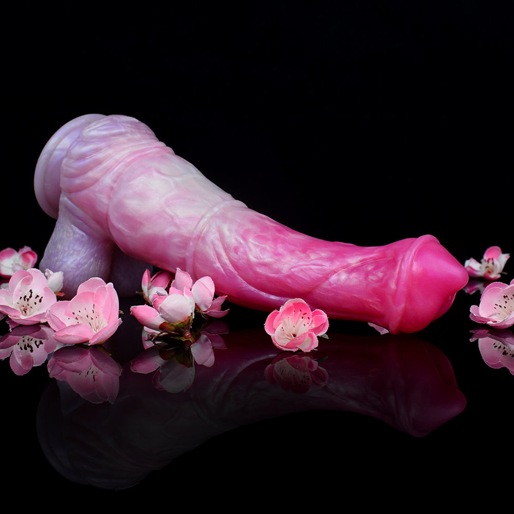Fantasy Spiral Dildo aus Silikon - Schirmkopf Form mit gedrehtem Wirbelmuster in Pink