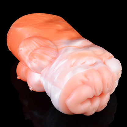 Kuh-Vulva Pocket Pussy im Corgi-Orange mit Vier Brüsten & Vaginal-Anal-Doppelkanal – Corgi-Orange-Perlweiß, Muskelfalten & Platin-Silikon