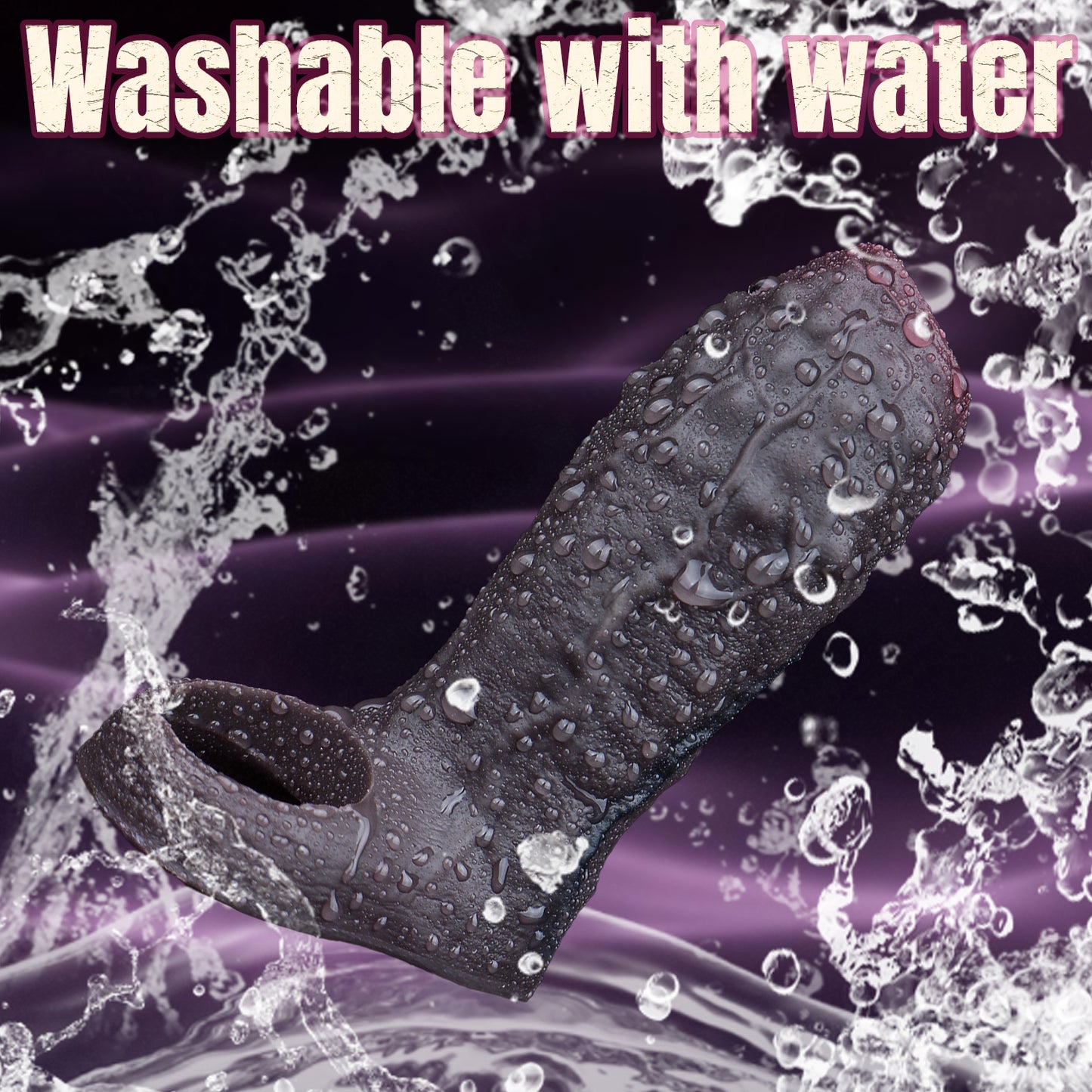 Structured Dark Fantasy Platinum Silicone Penis Sleeve - Black Silicone Penis Sleeve with Power Grip Nubs for Dominant Penis Enlargement