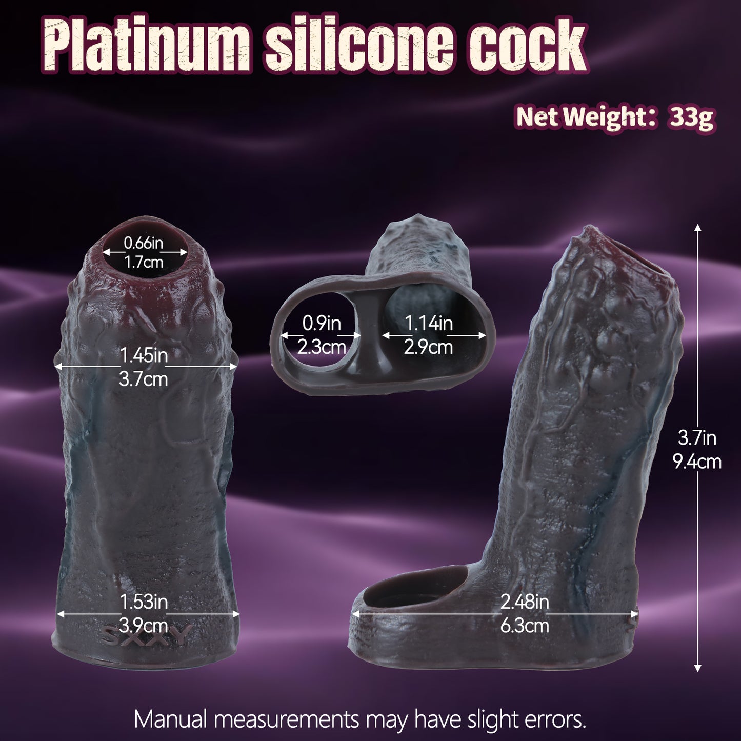 Structured Dark Fantasy Platinum Silicone Penis Sleeve - Black Silicone Penis Sleeve with Power Grip Nubs for Dominant Penis Enlargement