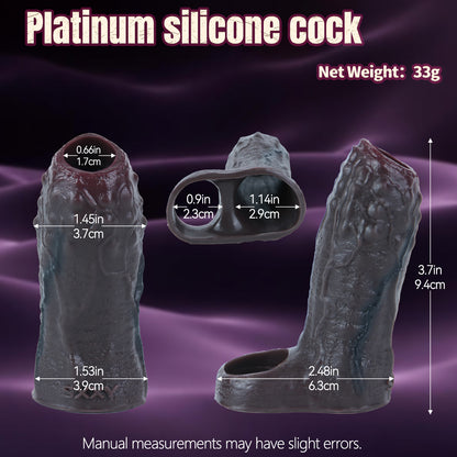 Structured Dark Fantasy Platinum Silicone Penis Sleeve - Black Silicone Penis Sleeve with Power Grip Nubs for Dominant Penis Enlargement