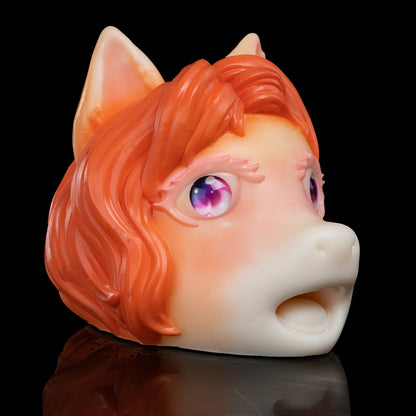 Fiery Fox-Girl Platinum Silicone Pocket Pussy - Anime Oral Masturbator with Hand-Sculpted Beast Ears