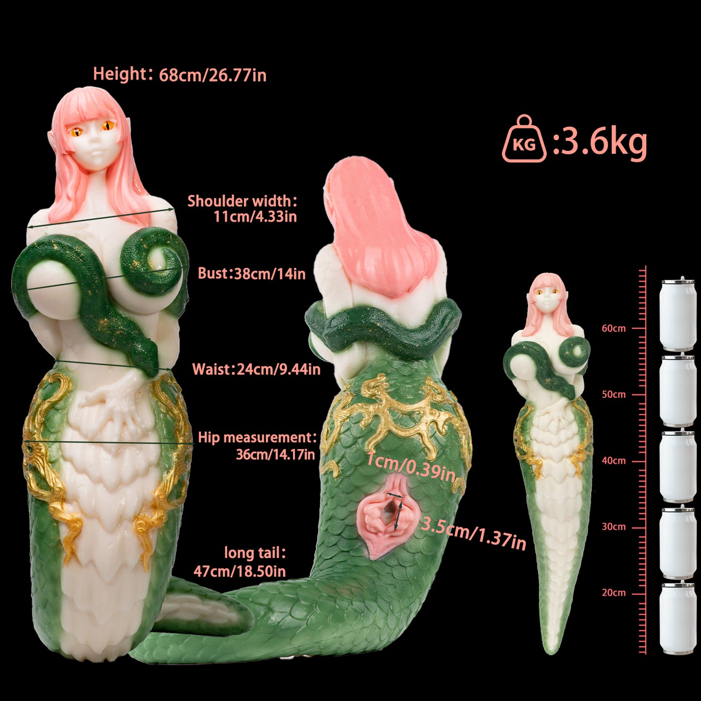 Mystische Lamia-Göttin: Handbemalte Fantasy Sexpuppe mit Schlangenschwanz & Spiralkanal