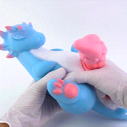 Himmelblaue Drachen-Sexpuppe – Süßer Junger Drache, Doppel-Glans, Rosa Mehrfach-Ringnoppen & Blau-Rosa Stacheln mit Innentextur-Kanal aus Platin-Silikon