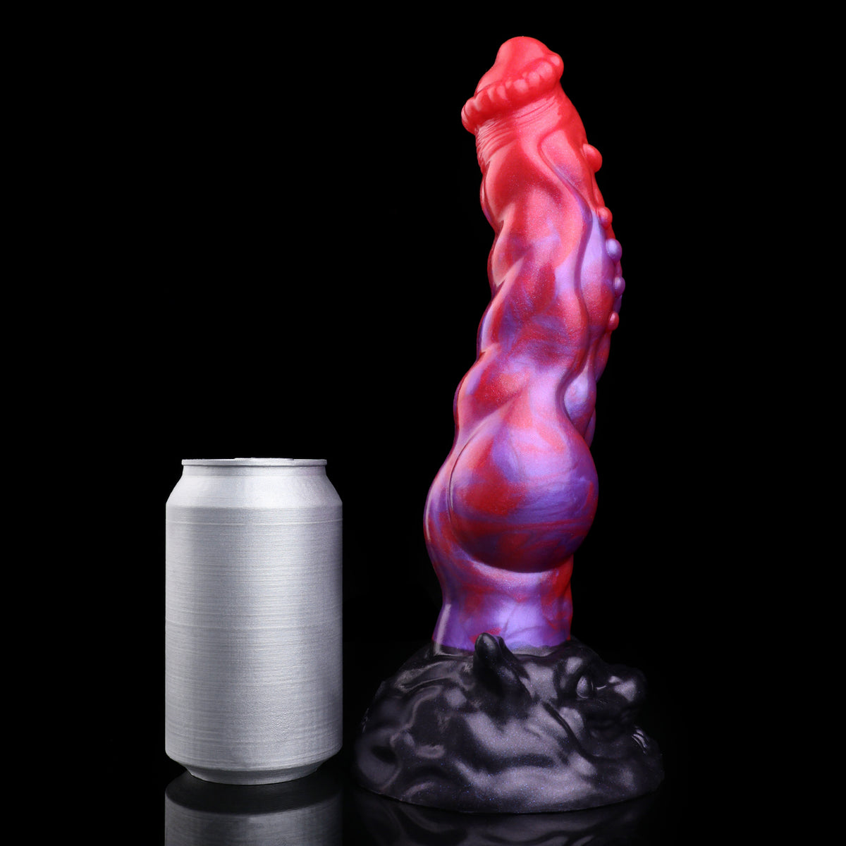 Dämonenhund Dog Dildo – Mehrblättrige Rot-Glans-Krone, 3D-Venenrelief, Kugelnoppen & Fangzahn-Saugnapf-Sockel