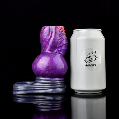 Lila Fantasy-Alien-Penisscheide-Platin-Silikon Hülle mit offener Spitze & Hoden-Gurt