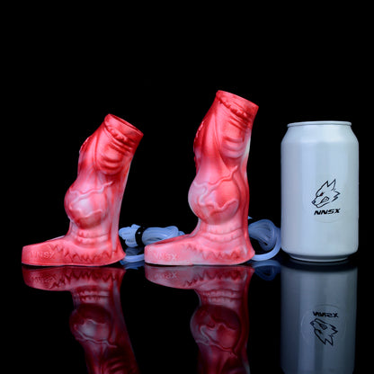 Fantasy Penis Sleeve with Ejaculation Function – Red and White Premium Silicone Penis Cover with Testicle Ring for Role Play & Couples