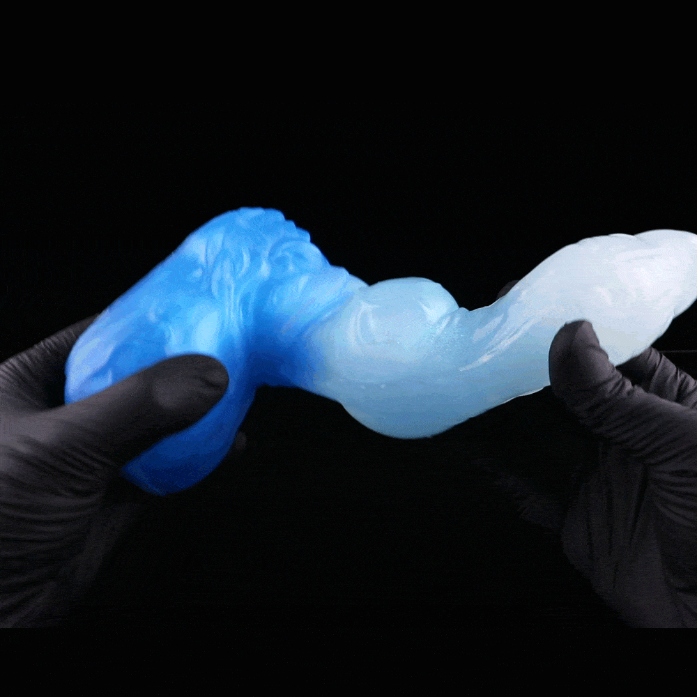 Eiskristall Fantasy Dildo mit Saugnapf – Luxus Platin-Silikon Drachen-Dildo im dreifachen Ozean-Farbverlauf