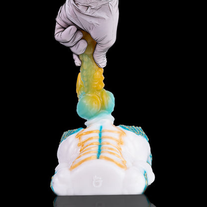Sexpuppen Drachen-Torso – Weiß-Blau-Gold, Gestufte Drachenpenis & Realistische Schuppen