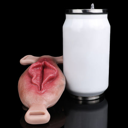 Vagina-Prothese mit Mund-Zungen-Noppe & Vibration – Realistische Vulva, Fernbedienung & Platin-Silikon für Frauen & Paare