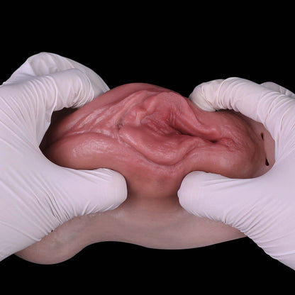 Silikon-Pussy-Panties mit offenen Schamlippen & Lederriemen | Ultimatives Transgender Vaginal-Gaff für intime Rollenspiele