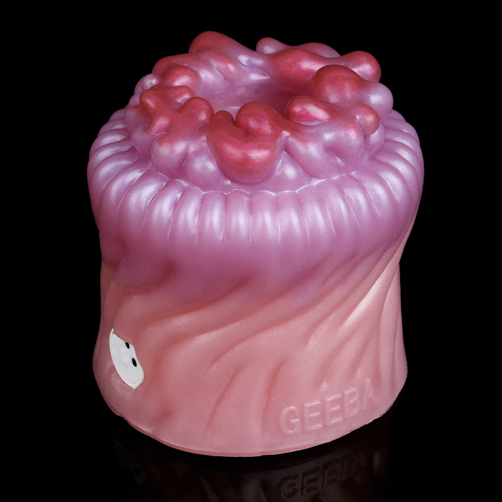 Schuppentier Mini Pocket Pussy in Rosenrosa-Hellviolett mit Korallen-Eingang, Spiralstruktur & Vibration – Perlschimmer, Fernbedienung & Platin-Silikon