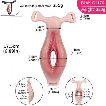 Realistische Silikon-Vagina mit Vibration & Lederharness – Fernbedienung, 10 Modi & Platin-Silikon für Sie & Ihn