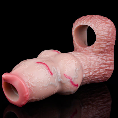 Canine-Inspired Knotted Sleeve made of Platinum Silicone - Realistic Fantasy Penis Sleeve with Double Knot
