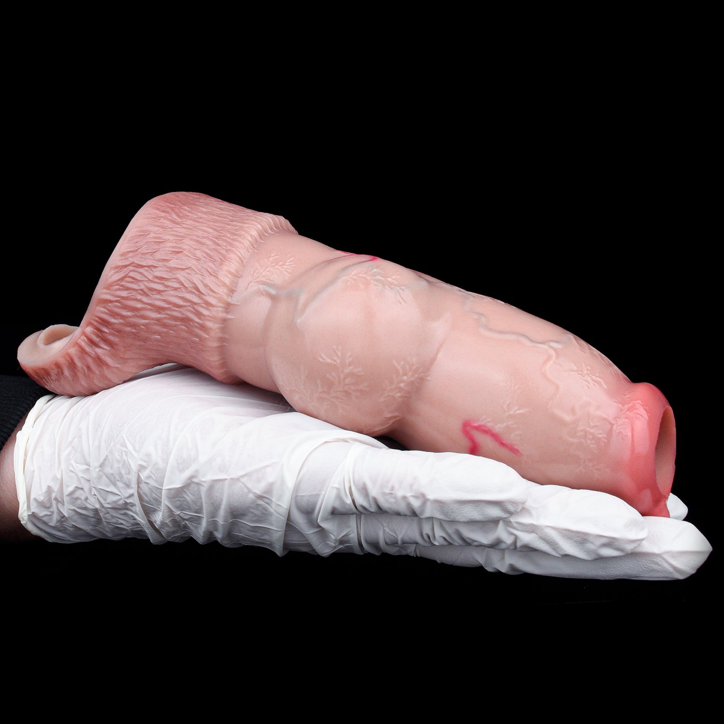 Realistic Penis Sleeve with Ball Design Made of Liquid Silicone - Ergonomic Open Sleeve with Natural Tone Gradient and Textured Base