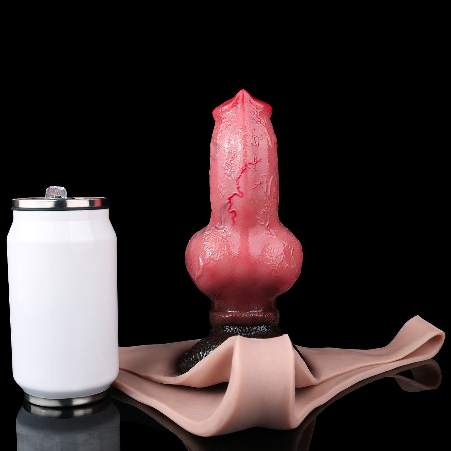 Hunde-Penis Sleeve im Dreiecks-Slip – Rosarosa Farbverlauf, Bulbus & Schwarze Hoden aus Platin-Silikon