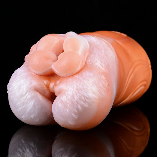 Waschbär-Vulva Pocket Pussy im Corgi-Orange mit Bauch-Fellstruktur & Vaginal-Anal-Doppelkanal – Corgi-Orange-Perlweiß, Dreiphasen-Kanal & Platin-Silikon
