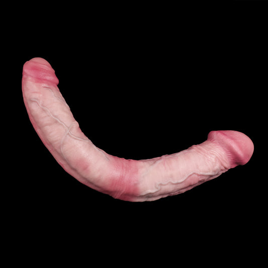Realistischer Double Dildo in Sehr Hellem Hautrosa – Dick & Dünn, Zweifarbig, Saugnapf & Couple-Design aus Doppelschicht-Platin-Silikon