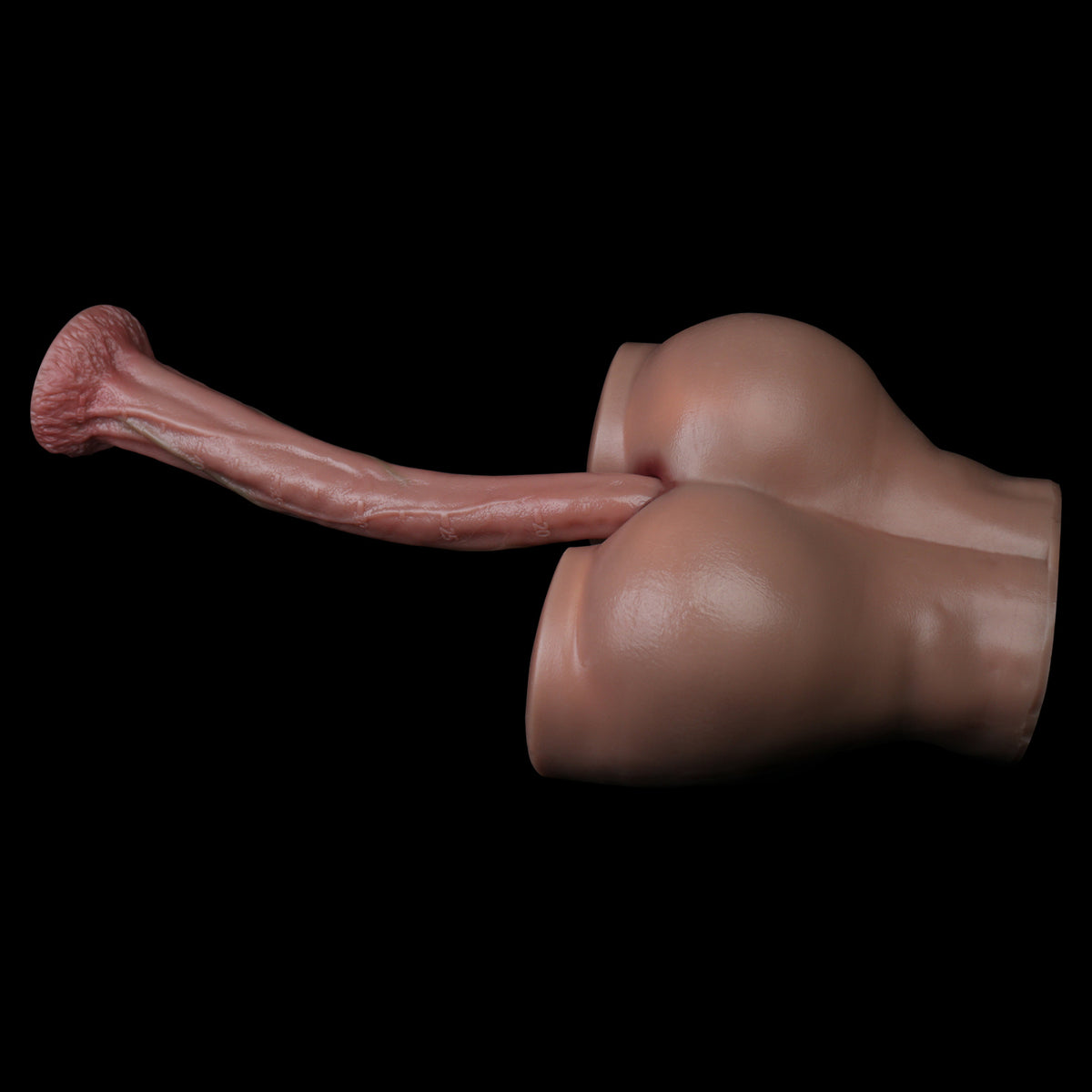 Long Dildo Fleischbeige – Konisch-Verjüngender Schaft, Verzweigtes Venennetz, Frenulum-Detail, 3-Megapixel Endoskop-Kamera, 8 LED, IP68, Faltenrelief-Saugnapf aus Platin-Silikon
