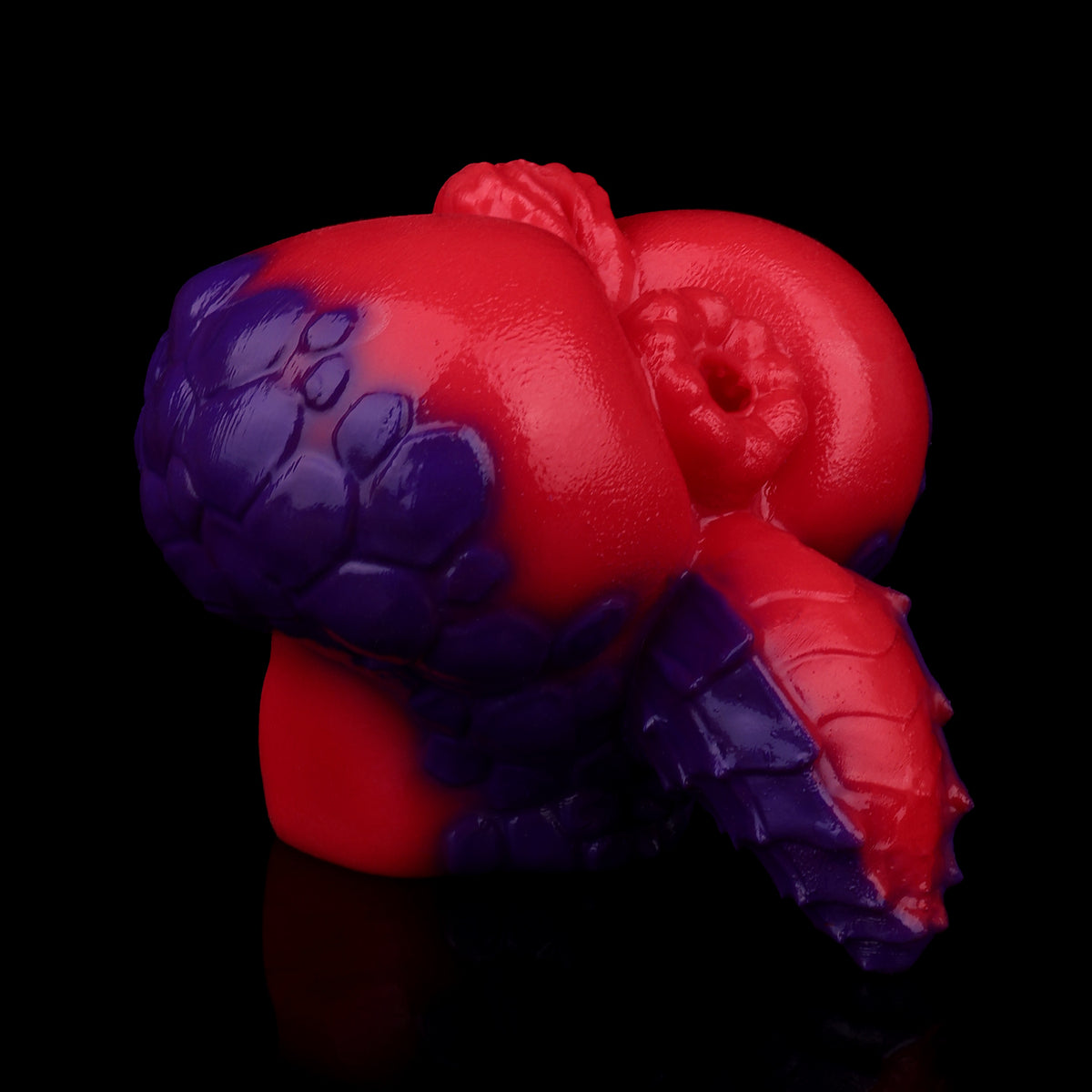 Drachenmädchen Pocket Pussy – Doppelkanal Vaginal & Anal, Karminrot-Violett Drachenschuppen-Design aus Platin-Silikon