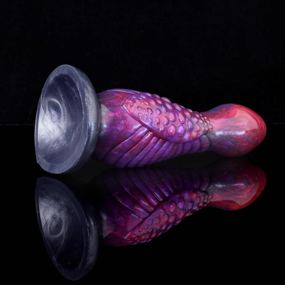Galaktischer Alien Fantasy Dildo – Lila-Rot marmoriert mit Stimulationsnoppen & Saugnapf